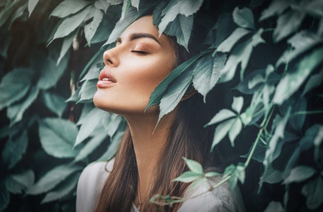 Beautiful fashion model girl enjoying nature, breathing fresh ai
